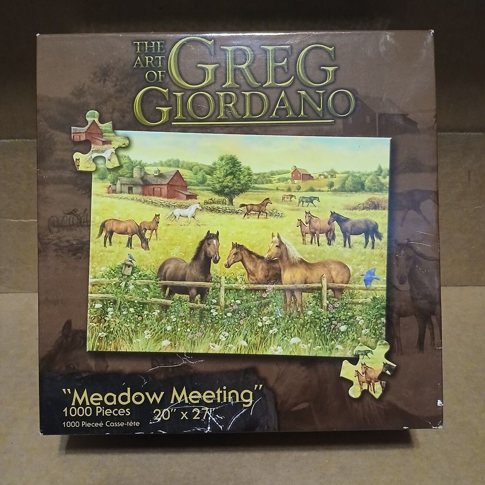 The Art Of Greg Giordano 1000 Piece Puzzle "Meadow Meeting" Horse Field Barn